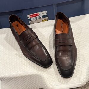 Santoni Dark Brown Leather Men's Loafers